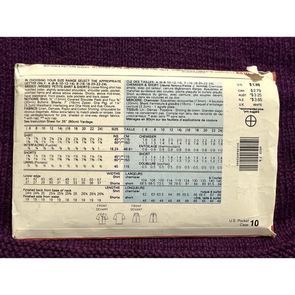 Butterick Sewing pattern 4810 button down shirt shorts size 6-12 - Picture 3 of 5